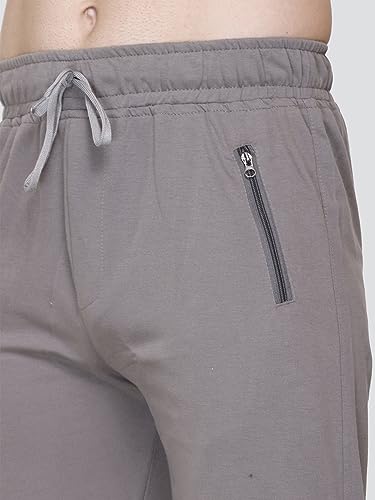 Image of Plus Size Cotton Loop Knit Lowers for Men, Zip Pocket, Night Pant, Joggers, Sports Trousers, Gym n Lounge Wear Track Pant for Boys Grey 4XL