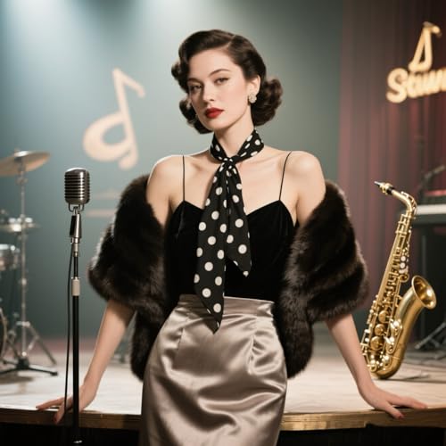 Polka Dot Scarf 1950s Chiffon Scarf Retro Hair Tie Sheer Square Neckerchief for Women3