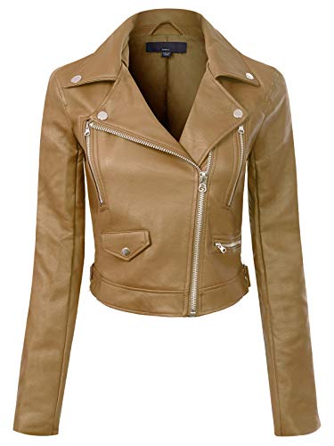 Design by Olivia Women's Long Sleeve Zipper Closure Moto Biker Faux Leather Jacket