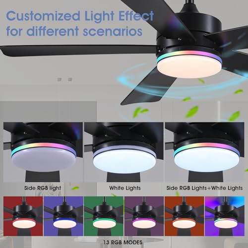 SHIHOT 46" Black Modern RGB Ceiling Fans with Lights for Bedroom Kids room by SHIHOT - Used condition - Image 3