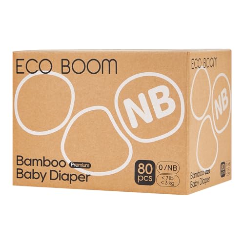 ECO BOOM Preemie Diapers, Viscose from Bamboo Diapers, Natural Soft Disposable Nappies for Infant, Size 0 Suitable for up to 7 lbs (Newborn - 80...