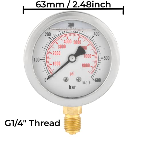 Manómetro hidráulico G1/4" para controlar la presión de agua de 0 a 600 bares sin errores 2