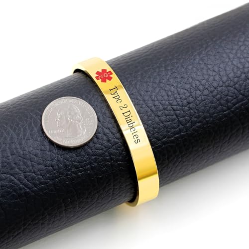 Image of Uloveido Custom Engraving Medical Alert Bracelets for Women, Stainless Steel Open Cuff Bangle Medical Bracelet Personalized Medical ID Bracelet