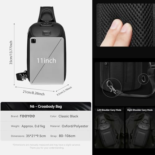 Image of reeyee Sling Crossbody Bag Men, Travel Hiking Shoulder Chest Bag Backpack | Anti-Theft Combination Lock,Fits 11 inch Tablet,Waterproof,Durable Fabric,Multi-compartment, storage,strap,for Commuting