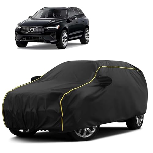 Image of Sulfar 100% Water Resistant Car Body Cover Compatible with Mirror for Volvo XC60 (Triple Stitched, Full Bottom Elastic, Black Taffeta with Yellow Piping)