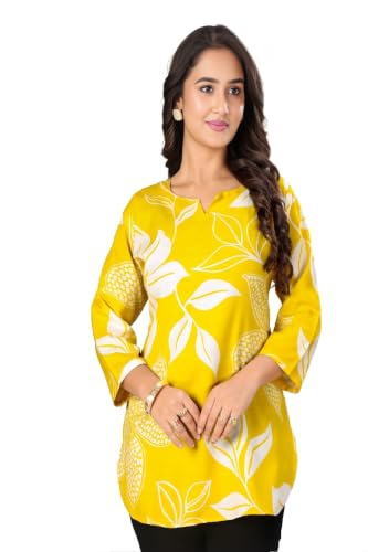 Image of Women's Short Kurti in TopsTunic Rayon Cotton Blend | Ladies Ethnic Tunic