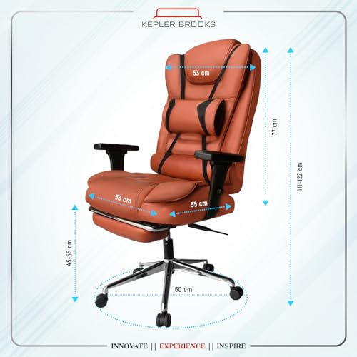 Image of Kepler Brooks Italia Pro Premium Leatherette Office Chair for Work | 3-Year Warranty | Boss Chair for Office, Ergonomic Chair, 2D Adjustable Arms, Lumbar Support, Legrest, Heavy Duty Metal Base (Tan)