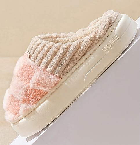 Plush Slippers for Women Men Plaid Cuff Warm Fuzzy Fleece Slipper Cozy Memory Foam Checkered Home Shoes Non-Slip3