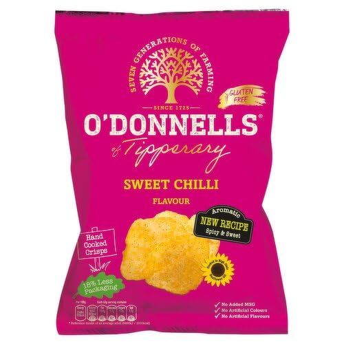 O'Donnells Hand Cooked Sweet Chilli Flavour Potato Crisps, 4.4 oz, Pack of 3