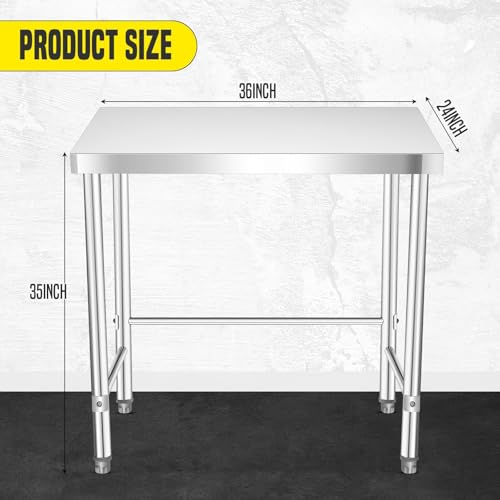 LALFPET Stainless Steel Table Without Bottom Shelf 36x24 Inch with Wheels - Open Base Design for Maximum Legroom,Adaptable for Commercial & Home Use