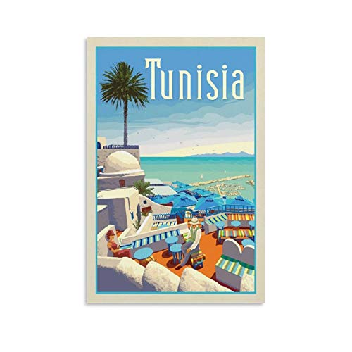 QNMD Poster de voyage vintage Tunisie Paysage sur toile Décoration murale moderne pour chambre à coucher 30 x 45 cm