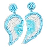 MUCKLILY Asymmetrische Herz Perlenohrringe Damen Hängend Handgefertigt Boho Blumen Design Leicht Strand Geburtstag Valentinstag Schmuck