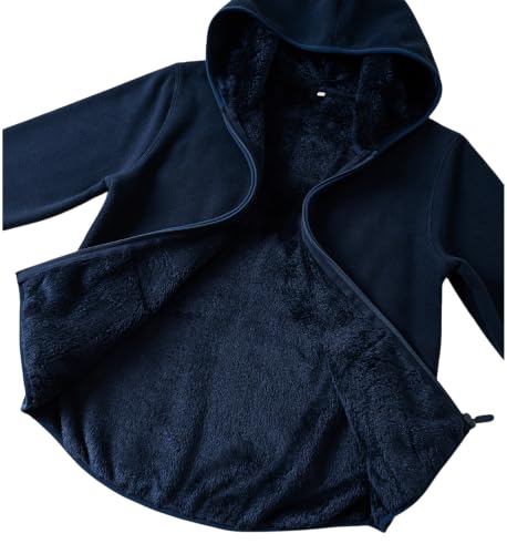 Image of Boys Girls Polar Fleece Jacket with Hood Toddler Coat 2-12 Years | Soft Full Sherpa Fleece Lining, Anti-Pilling, Mid-Weight, Easy Zip-Up, Hooded Design, Hand-Warm Pockets, Elastic Cuffs & Hem