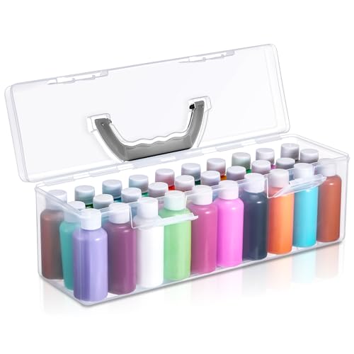 Image of Threehoney 1 Pcs Acrylic Paint Storage Box for 2 Fl. oz Acrylic Paints, Portable Craft Art Organizer with Handle, 30 Bottles Capacity Plastic Art Supply Clear Boxes (Black)