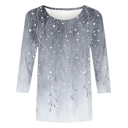 Image of 3 /4 Sleeve Tshirts Shirts for Women Vintage Flowers T Shirt Crew Neck Going Out Tops Elbow Length Sleeve Tops