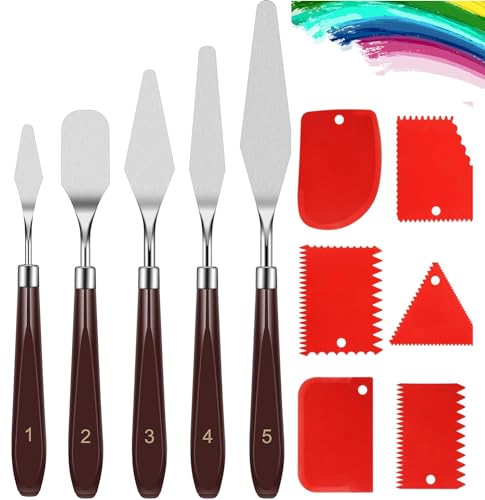 Zocipro 11 Stück Spachtel Set für Strukturpaste, 5 Edelstahl Öl Malen Palettenmesser & 6 Abstreifermesser für Texture Painting, Strukturmalerei, Ölgemälde, Aquarell, Künstlerbedarf Malutensilien