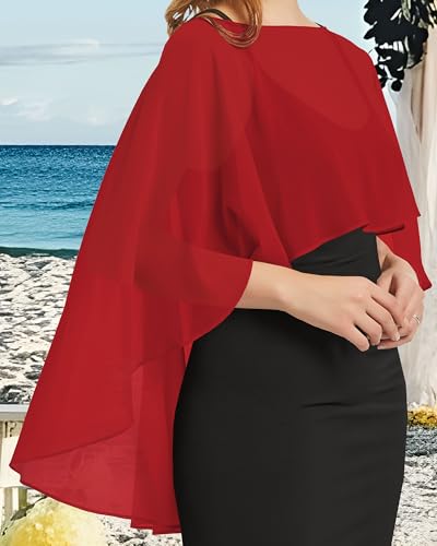 Image of Women Shawl and Wraps for Evening Dress Chiffon Cape Sheer Poncho Cover Up