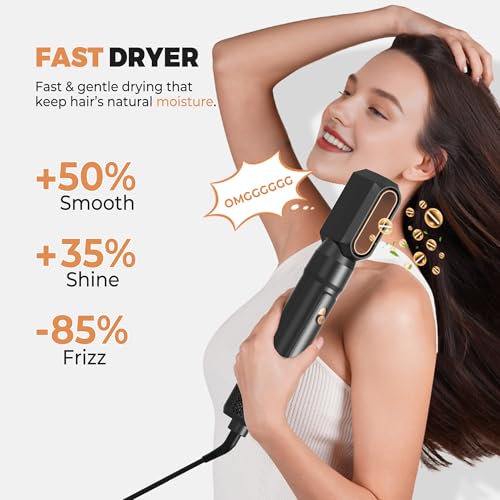 Image of 6 in ONE Blow Dryer Brush,Air Curling Iron Round Brush Blow Dryer 800W,Ionic Hair Dryer Brush for Women, Hot Air Brush Hair Styling Tools 100-120V