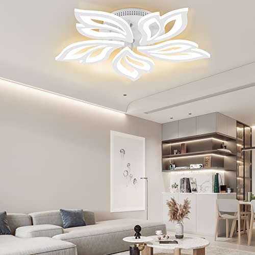 Kindlov Modern Led Ceiling Light，40W Flush Mount Ceiling Light, 3000K-6500K Dimmable Acrylic Leaf Petals Chandelier With App/Remote Control For Living Room, Bedroom, Dining Room #TOP1