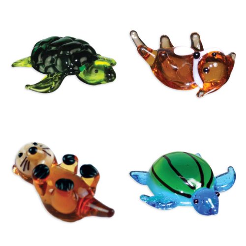 Looking Glass sea Animal Miniature Collectible, Pack of 4