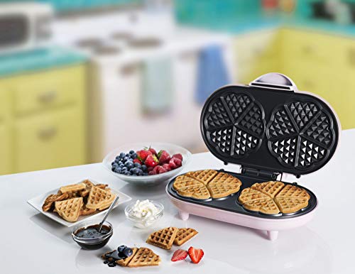 Bestron Doppel-Waffeleisen für klassische Herzwaffeln, Waffelmaker mit Antihaftbeschichtung, 1000 Watt, Rosa – Bild 4