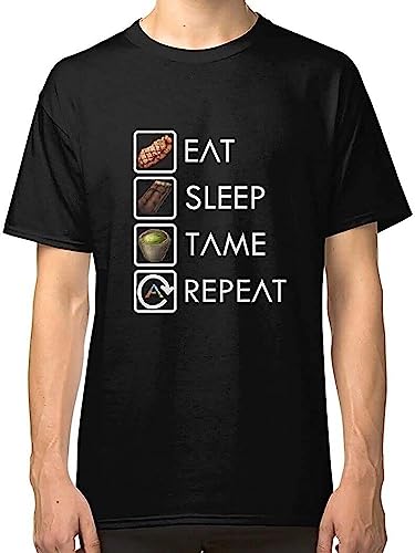 round neck T-shir rather Ark Survival Evolved EatSleepTameRepeat Men\'s Black T-ShirtL