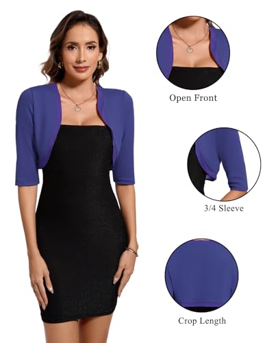 Image of MINTLIMIT Women's Bolero Shrug Top 3 /4 Sleeve Open Front Cropped Cardigan Boleros Jackets for Dresses