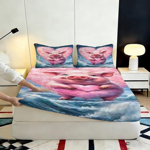 Drap housse cochon rose 90x200cm en microfibre 3D pour lit une place - 7