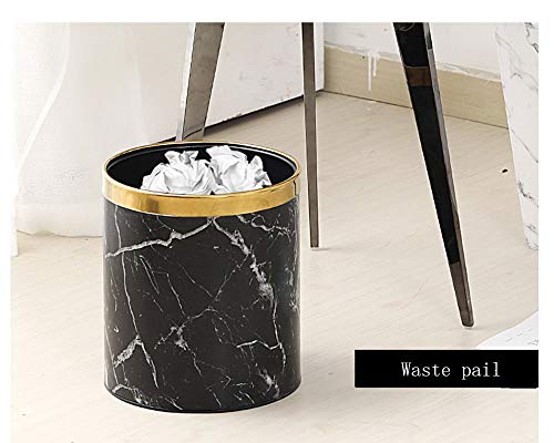 Caneca para basura negra de 10 litros, cuero PU, forma cilíndrica miniatura 4