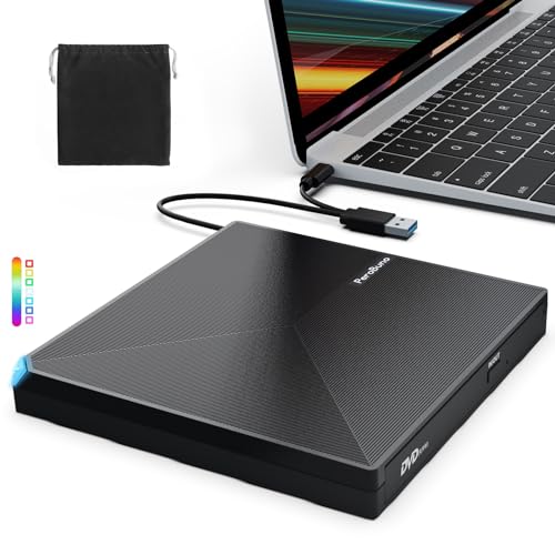 PeroBuno Unità CD DVD Esterne, USB 3.0 e Tipo C Masterizzatore CD Esterno, Plug & Play CD/DVD -/+RW...