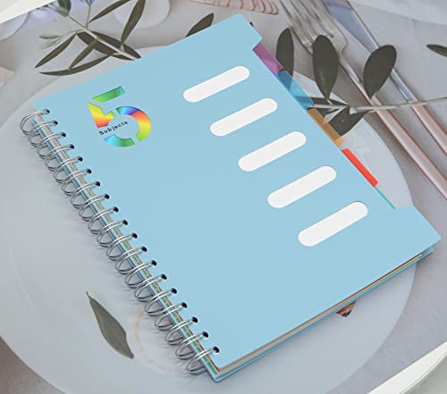 5 Subject Notebook, 2 Pcs Pink And Light Blue 10 Inch X 7 Inch B5 Spiral Notebook With Waterproof Plastic Softcover, 300 Pages 80 Gsm College Ruled Papers With 5 Sheets Colorful Movable Dividers (Pink And Light Blue) #TOP1