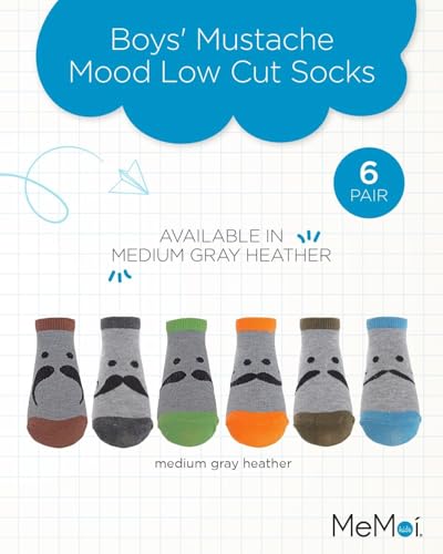 MeMoi Boys' 6 Pair Pack Mustache Mood Low Cut Socks2