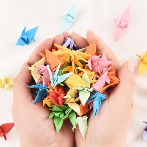 Miniatura 4 de Wandic Grúas De Papel De Origami, 100 Piezas Hechas A Mano Dobladas De Papel De Origami Grúa Guirnalda Para Bodas, Fiestas, Telón De Fondo, Decoración Del Hogar, Color Mixto