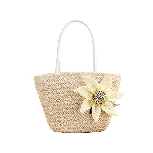 Hixingo Bolso de la Paja Grande Mujer, Bolso Playa Bolso de Hombro Verano con Girasol, Boho Totes de Playa Ratán Tejidas a Mano Para Viajes Compras y Vacaciones (16.14x11.02x9.44in,Blanco) Cover