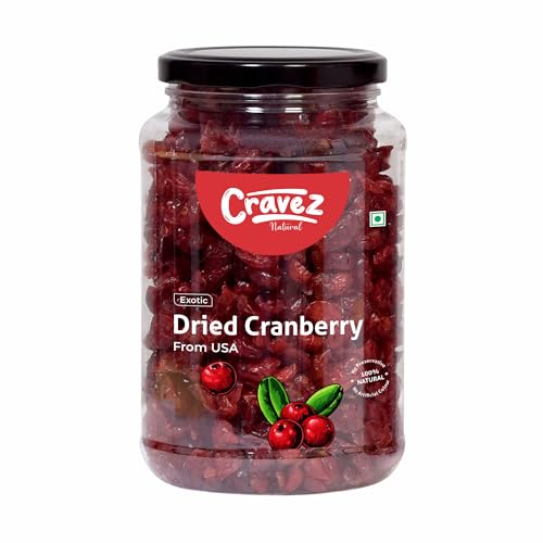 Image of cravez Premium Cranberry - 500 Gram|High Antioxidants, Dietary Fiber & No Gluten, Antioxidant Rich|Immunity Booster & Healthy Snack|Sweet Berries|Diwali Dry Fruit Gift Box For Family And Friends