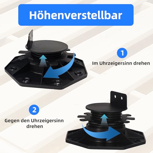 Stelzlager Höhenverstellbar, 24 Stück Stelzlager für Terrassenplatten, Stelzlager Selbstnivellierend für Terrassendielen-Unterkonstruktion, Stelzlager Höhenverstellbar 30–60 mm