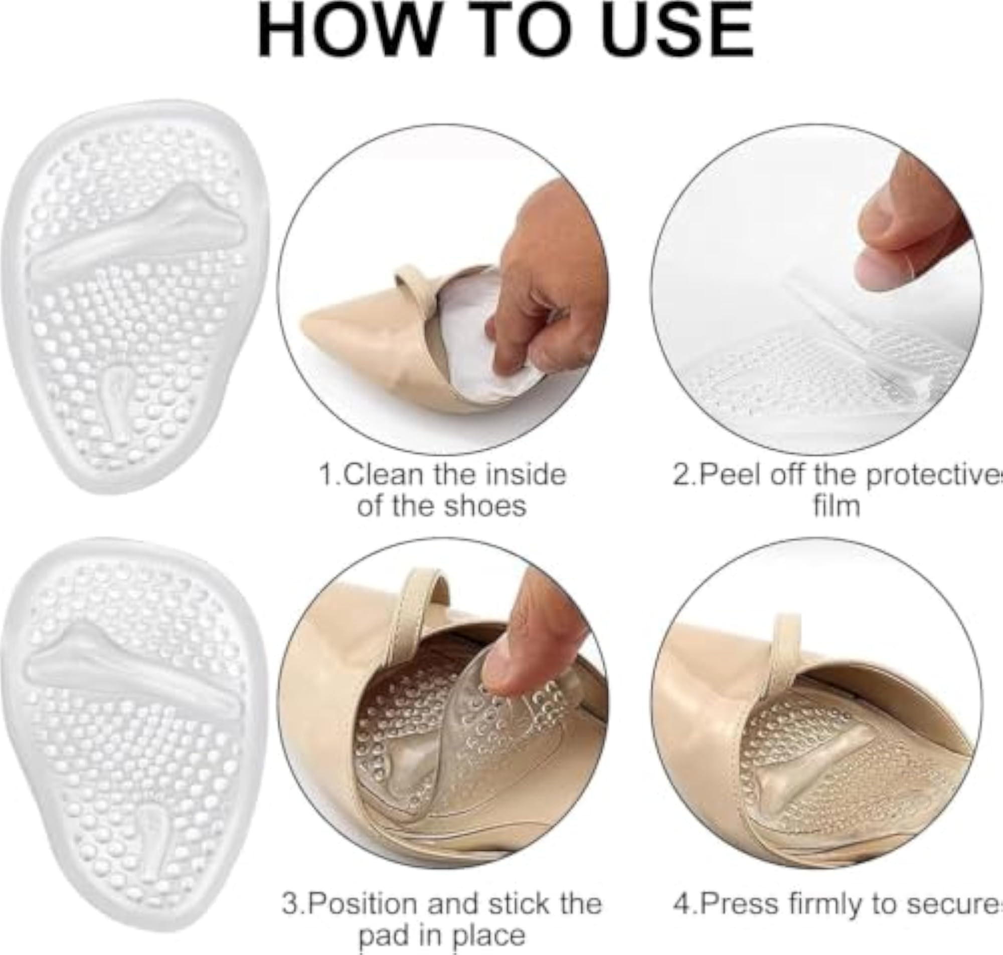Gel Shoe Inserts for Women, Clear Silicone High Heel Cushion Pads