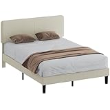 HOMCOM Somier 160x200 cm con Cabecero Ajustable, Estructura de Cama, Tapizado en Pana, Láminas de Madera, Fácil de Montar, Gris Claro