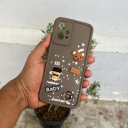 Image of Outlouders Back Cover for Oneplus Nord Ce 2 Lite 5G | 3D Cartoon Bear Cute Fun Silicone Full Body Protection Bumper Case (Brown)