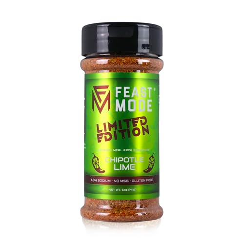 Feast Mode Chipotle Lime Seasoning | 5 oz (141g) Low Sodium, Gluten Free, Zero Calories, No MSG, Keto & Vegan Friendly Spice Blend | Smoky, Tangy & Bold Flavor for Cooking, Grilling & Meal Prep | Great on Chicken, Steak, Shrimp, Fish, Tacos, Fajitas, Veggies, Rice, Eggs & More