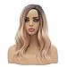 16 Inches Ombre Blonde Wavy Hair Short Bob Wigs for Black Women, Warm Brown Two Tone Mixed Blonde Color Body Wave Heat Resistant Synthetic Hair Women's Wig