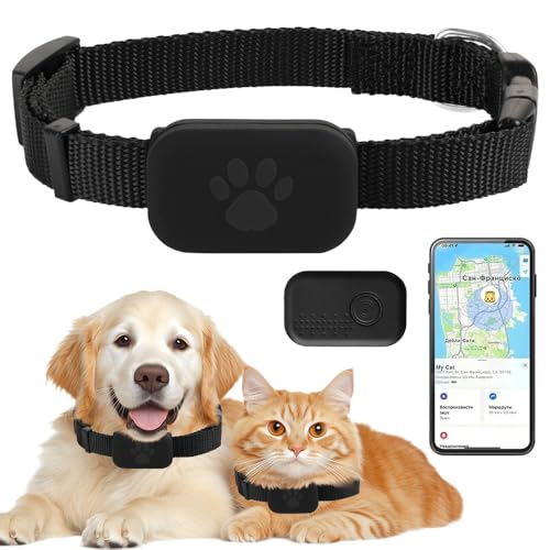 SKJJM Cat Tracker, Pet GPS Tracker for Small Dogs and Cats, No Monthly Fee No SIM Required, Compatible with iOS/Android, Real-Time Location Tracking, Anti-Loss, Waterproof Adjustable for All Cats Dogs