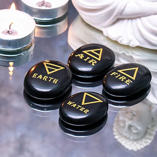 Crocon Piedras de turmalina Negra de 4 Elementos símbolos de triángulos Grabados (Tierra, Aire, Fuego, Agua) Piedras de Palma pulidas para curación con Cristales de Reiki con Piedras Preciosas