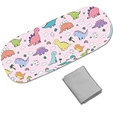 CREATCABIN Hard Shell Glasses Case Leather Sunglasses Case Portable Slim Eyeglass Spectacle Cases Holder Clamshell Protective Cover with Cleaning Cloth Gift for Women Men Pink Dinosaur 6.4x2.5x1.5Inch