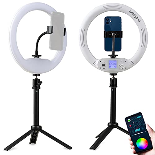 26 cm RGB-Ringlicht mit Ständer und Handyhalterung, App-Steuerung, eingebauter Akku, USB-betrieben, 360 ° Vollfarb-29…