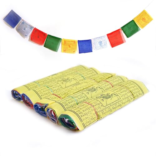 Drapeau de prière tibétain, fait main au Népal, manta de la paix, pour la méditation, le yoga, le jardin de la paix, lot de 5 ensembles (grand lot de 25...