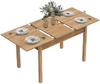 Wood Extendable Dining Table for 6-8 People, Large Kitchen Dinner Table with Solid Legs for Restaurant and Home Use