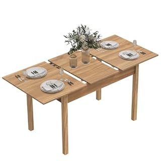 ARTETHYS Dining Table, 110-150cm Wood Extendable Table for 4-6 People, Large Kitchen Dinner Table with Solid Legs for Restaurant, Home