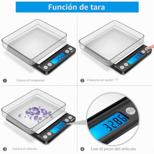 Báscula de precisión Brifit de 500 g con función tara y pantalla LCD retroiluminada 3