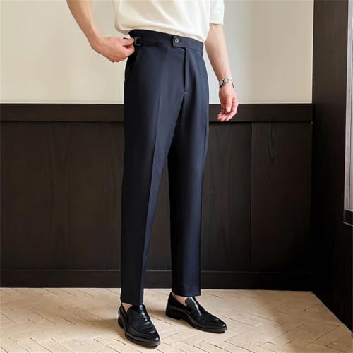 Men's High Waisted Straight Leg Trousers Casual Business Suit Pants British Style Gentleman Office Pants3